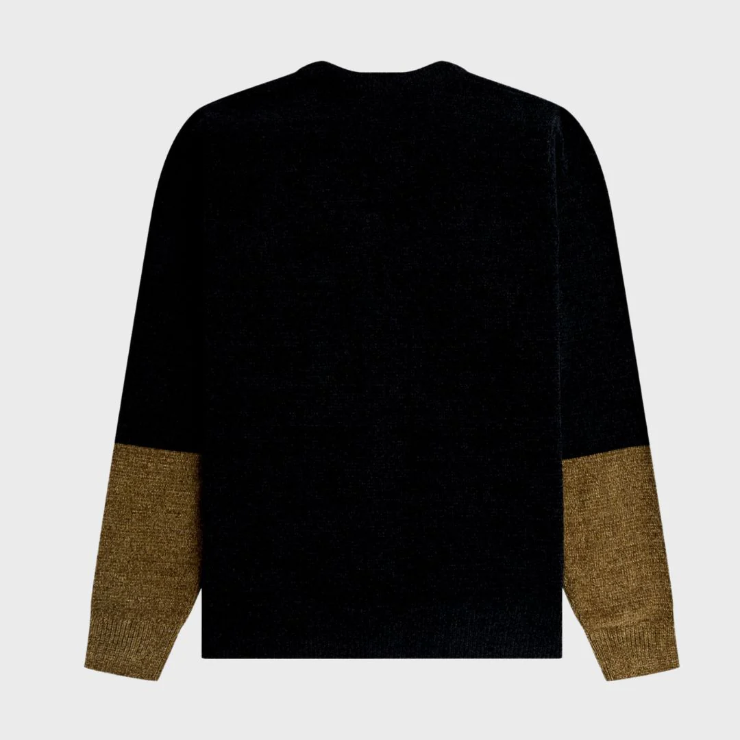 Colour Block Chenille Cardigan (Black) - Image 5