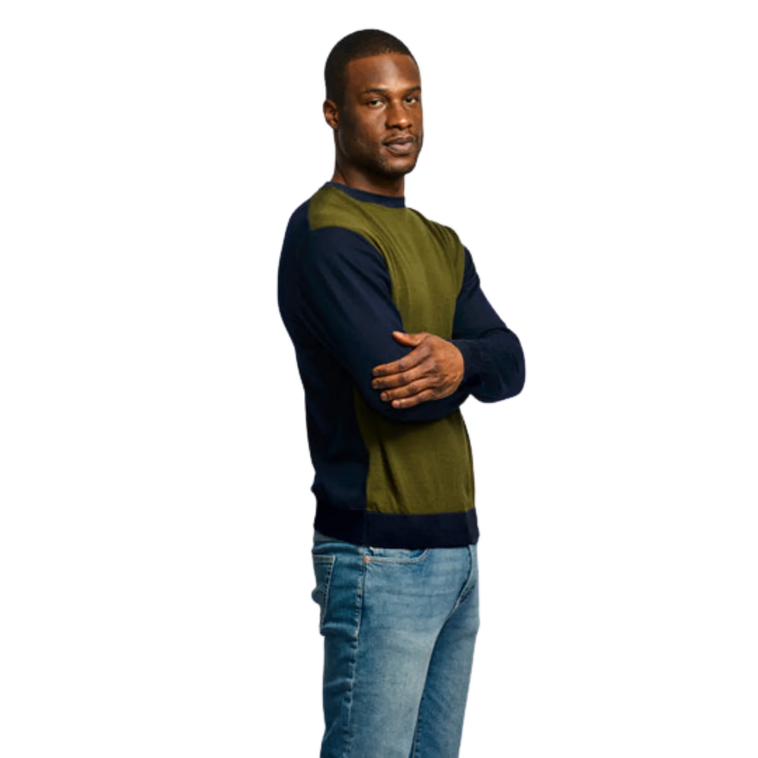 Colour Block Sweater (Army + Navy) - Image 3
