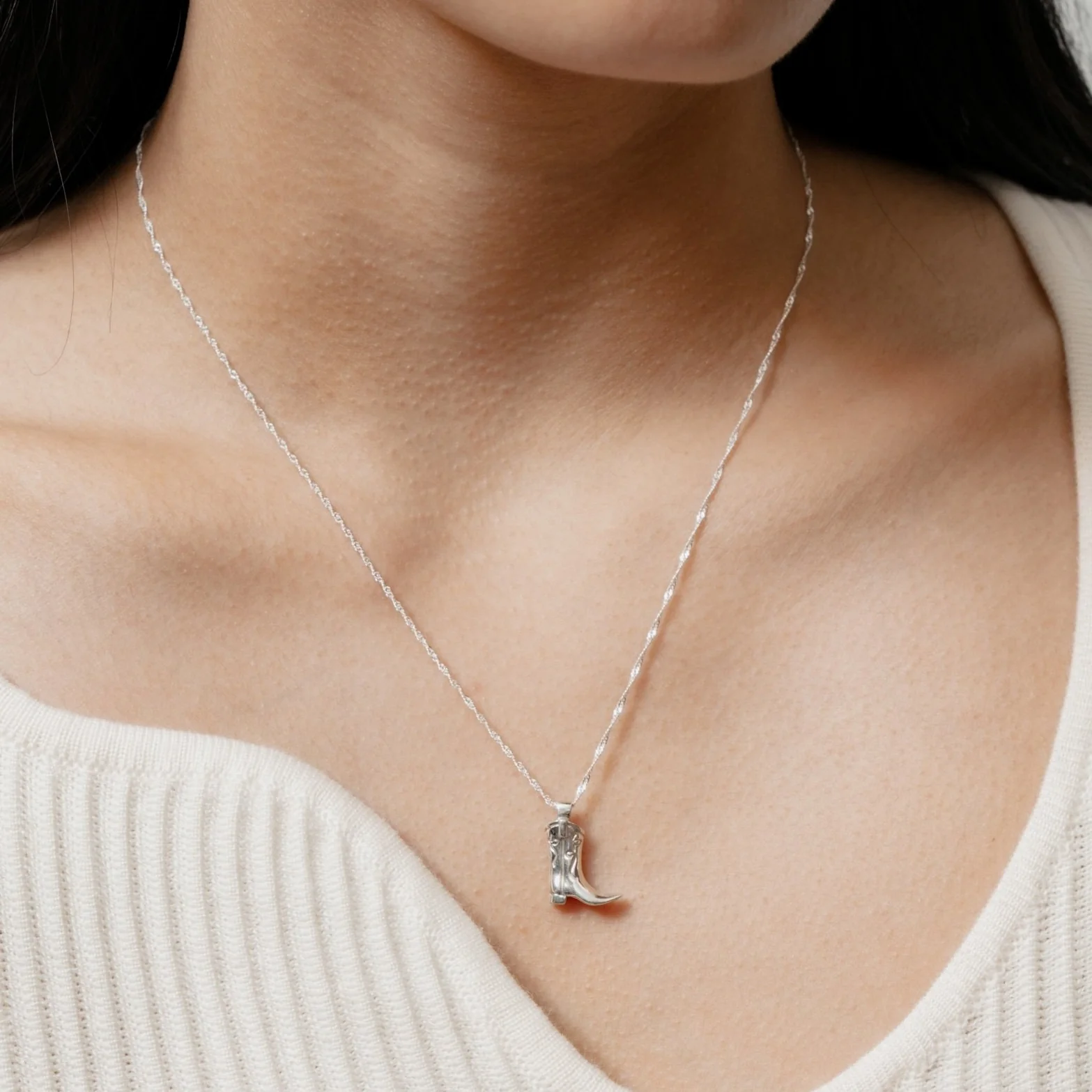 18" Cowboy Boot Pendant (Silver) - Image 2