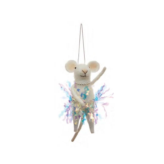 Felt Mouse in Tinsel Skirt Ornament