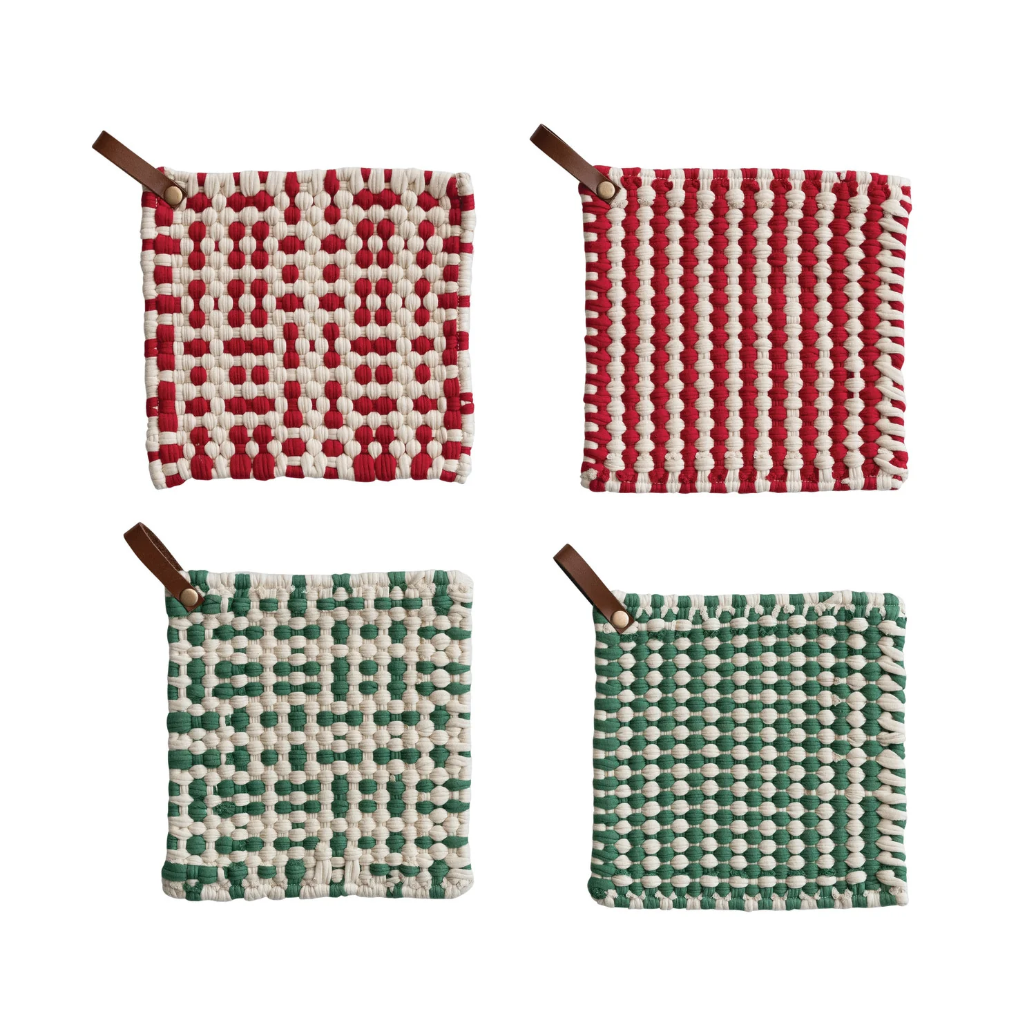 Cotton Crocheted Potholder With Leather Loop