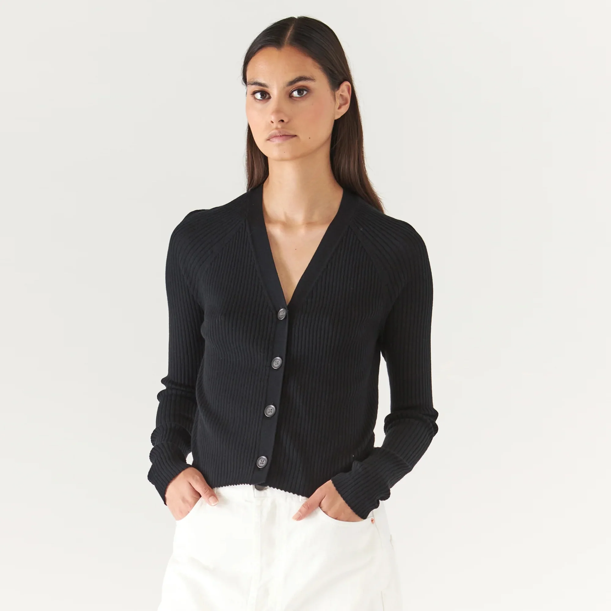 Cotton Cupro Rib Cardigan (Black) - Image 2
