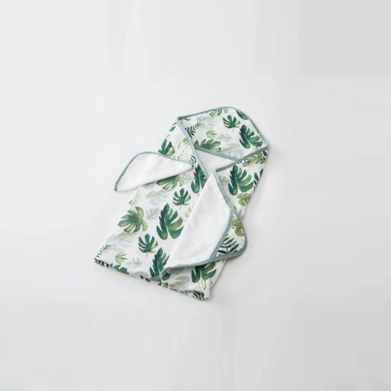 Cotton Hooded Towel & Wash Cloth (Tropical Leaf) - Image 2
