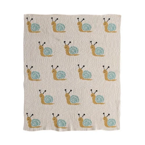 Cotton Knit Baby Blanket with Snails