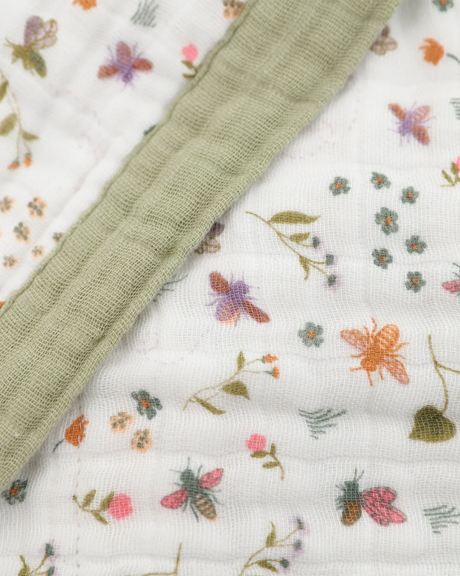 Cotton Muslin Baby Quilt (Garden Bees) - Image 3