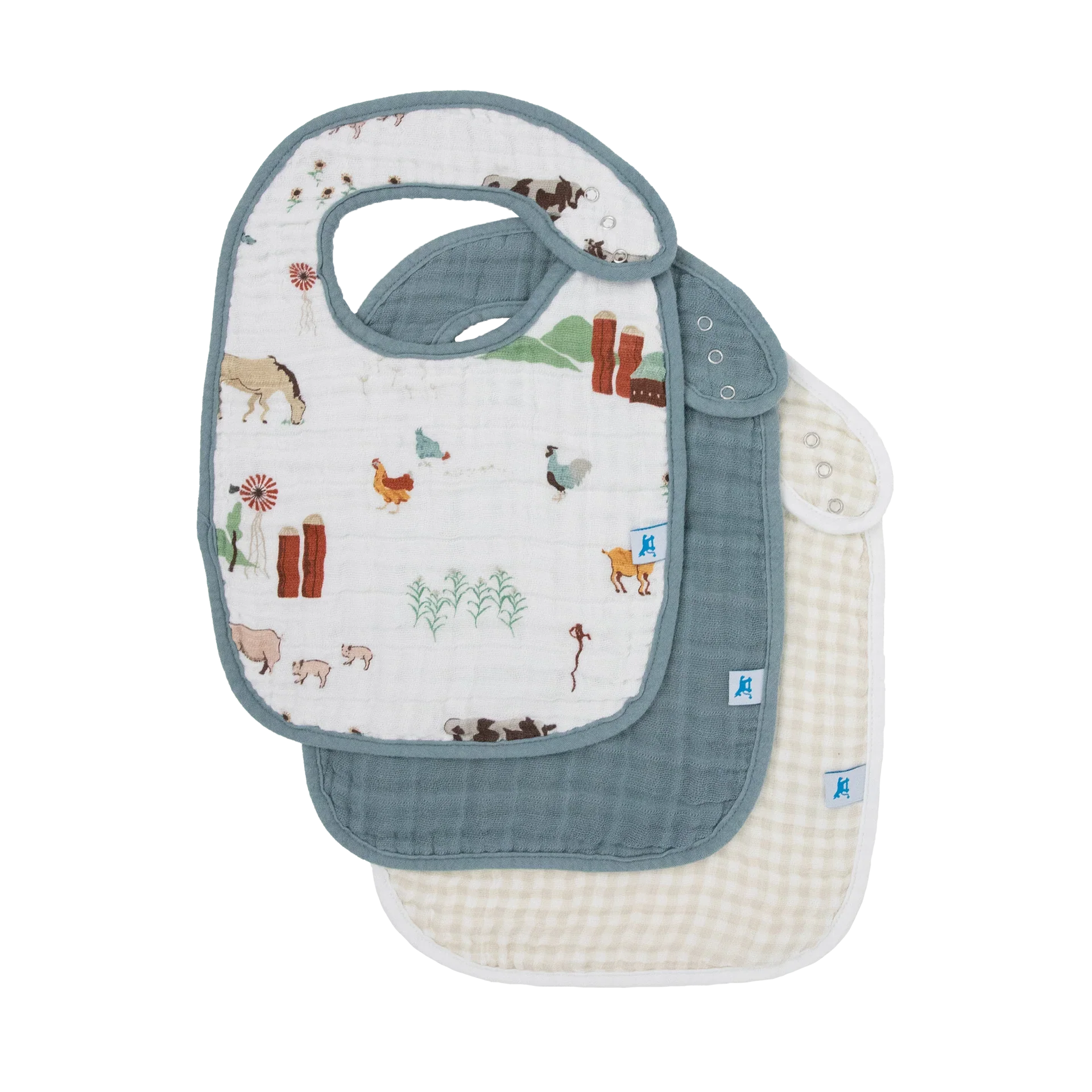 Cotton Muslin Classic Bib 3PK (Farmyard)