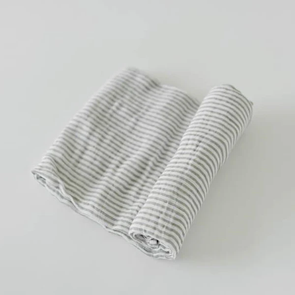 Cotton Muslin Swaddle (Grey Stripe)