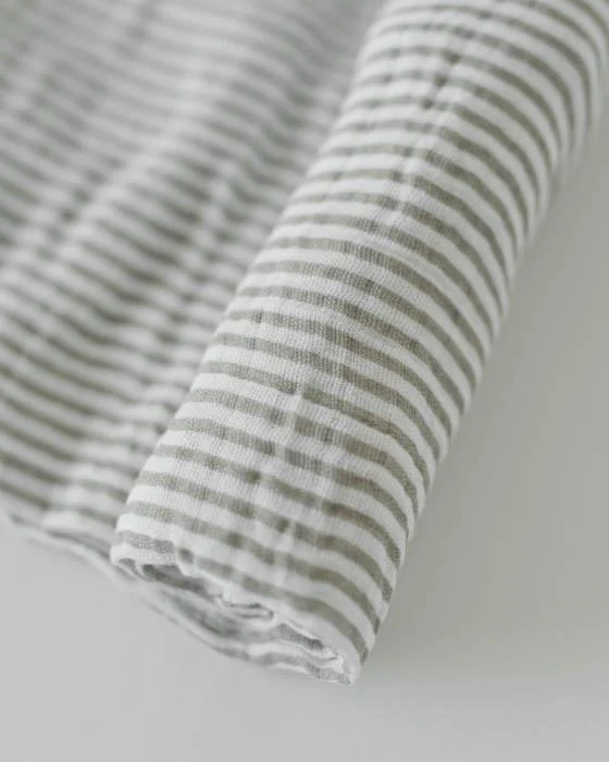Cotton Muslin Swaddle (Grey Stripe) - Image 4