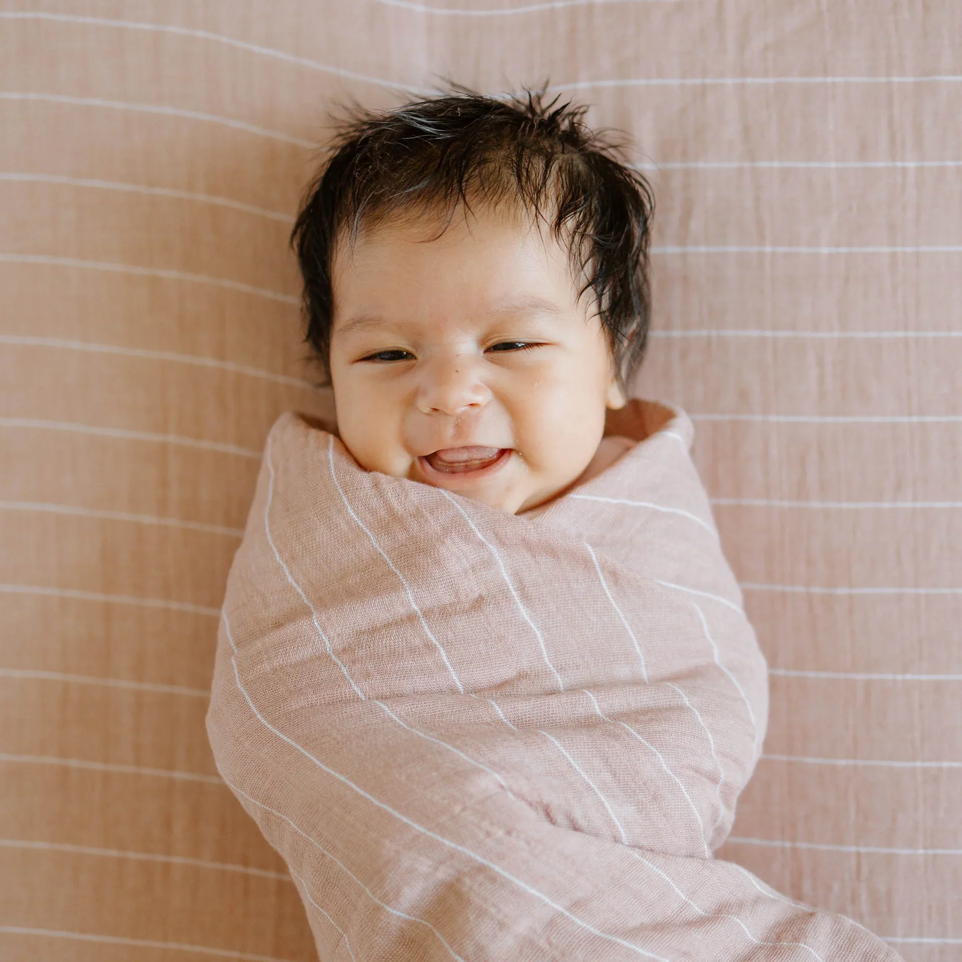 Cotton Muslin Swaddle (Mauve Stripe) - Image 3