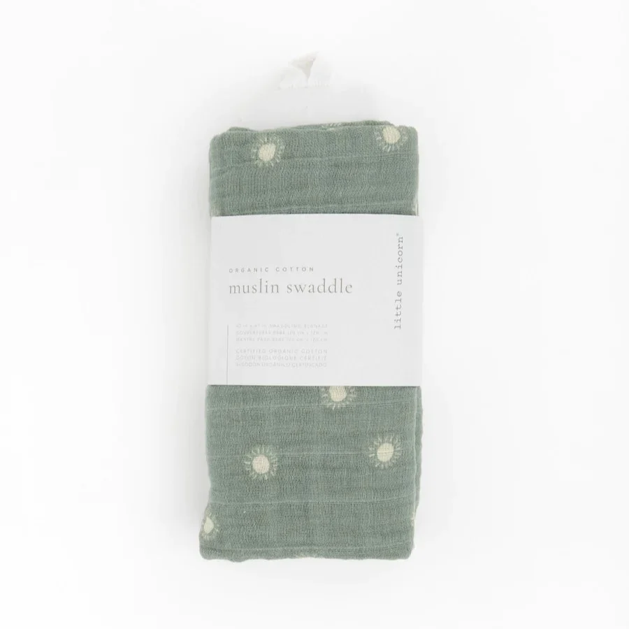 Cotton Muslin Swaddle (Sage Suns) - Image 2