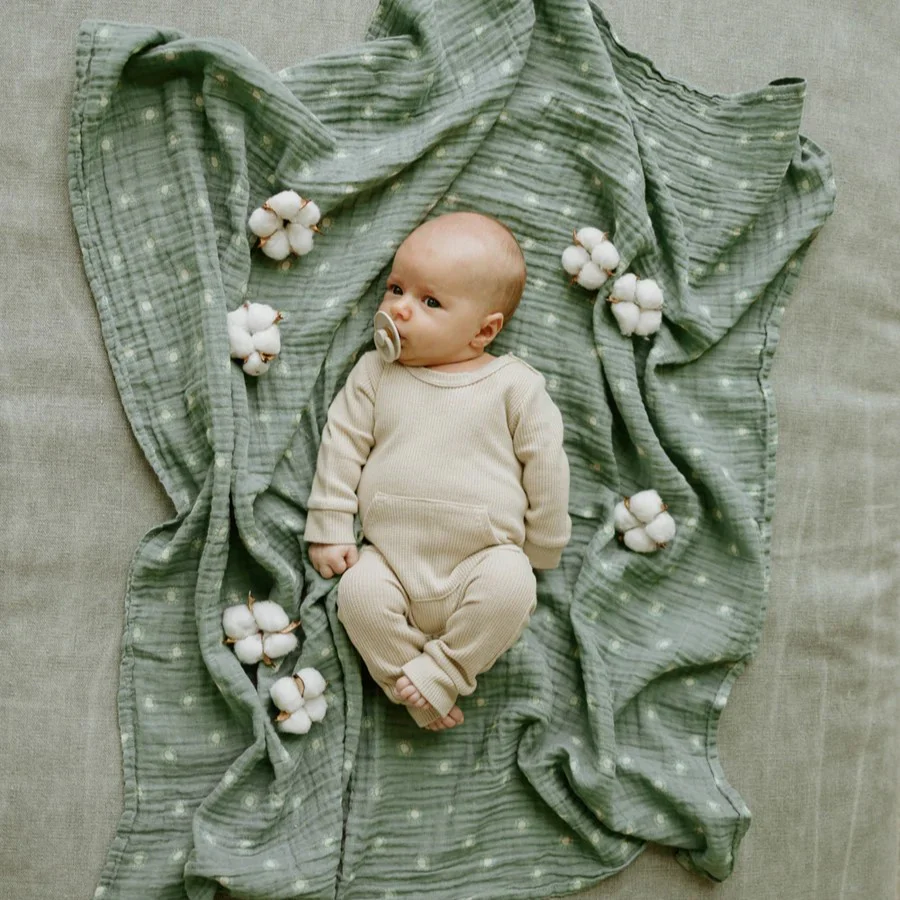 Cotton Muslin Swaddle (Sage Suns) - Image 3