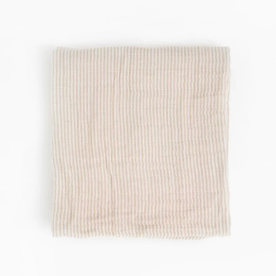 Cotton Muslin Swaddle (Sand Stripe)