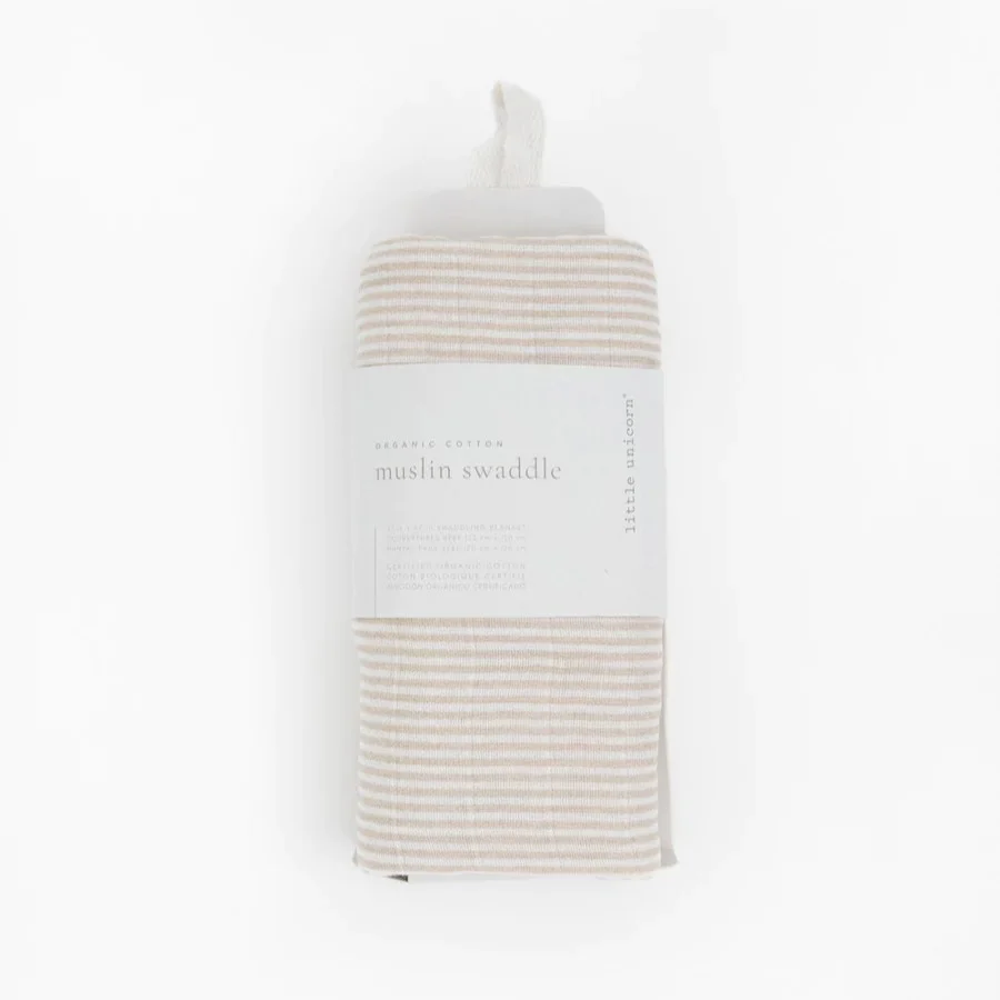 Cotton Muslin Swaddle (Sand Stripe) - Image 2