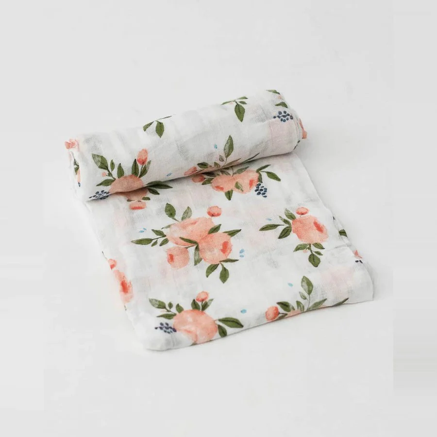 Cotton Muslin Swaddle (Watercolor Roses) - Image 2