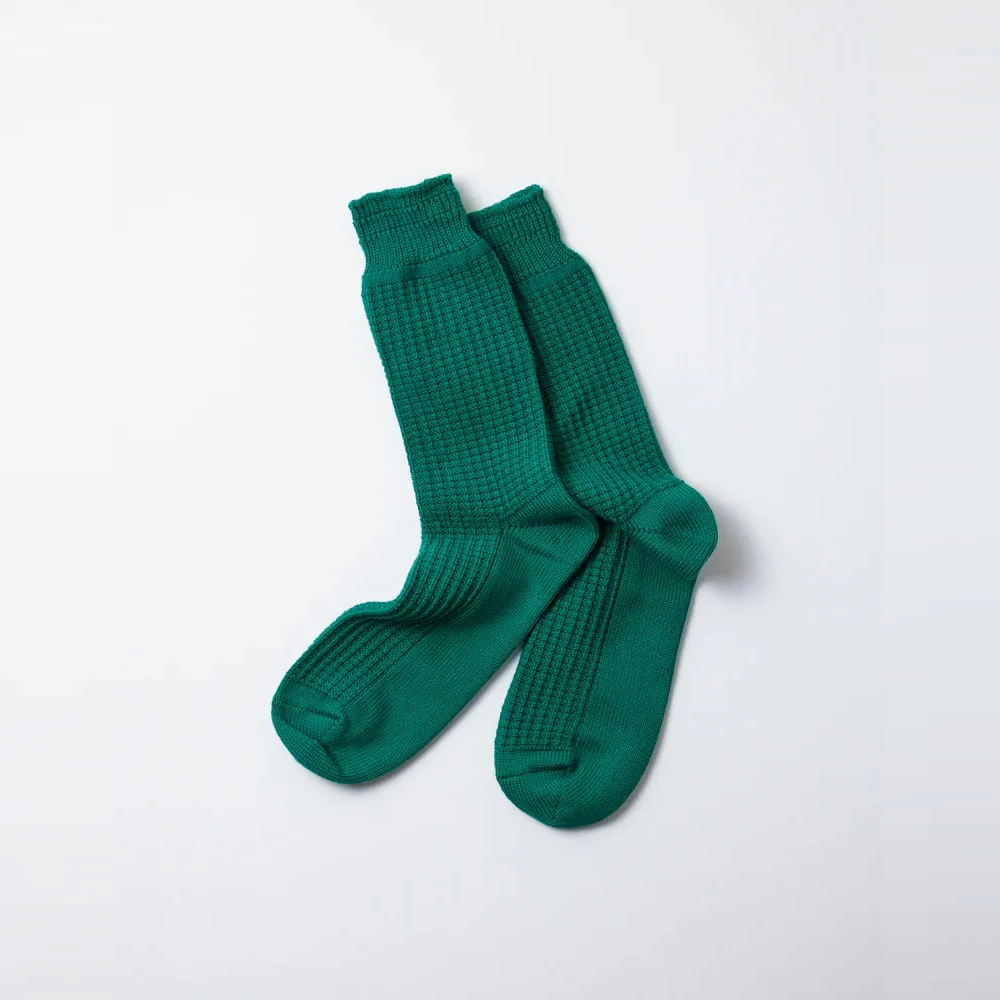 Cotton Waffle Crew Socks (Sea Green)