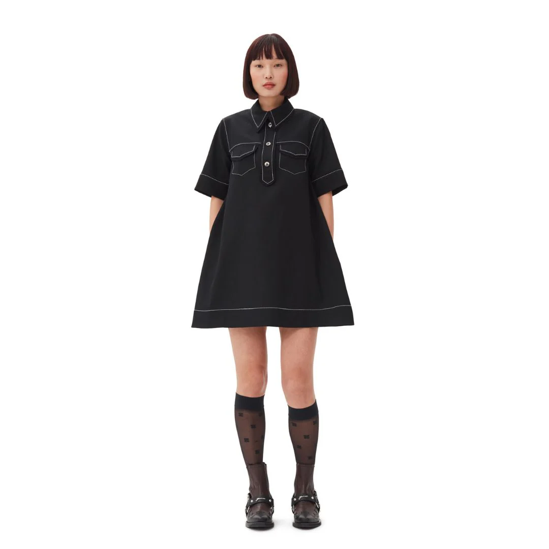 Crepe Sable Mini Dress (Black)
