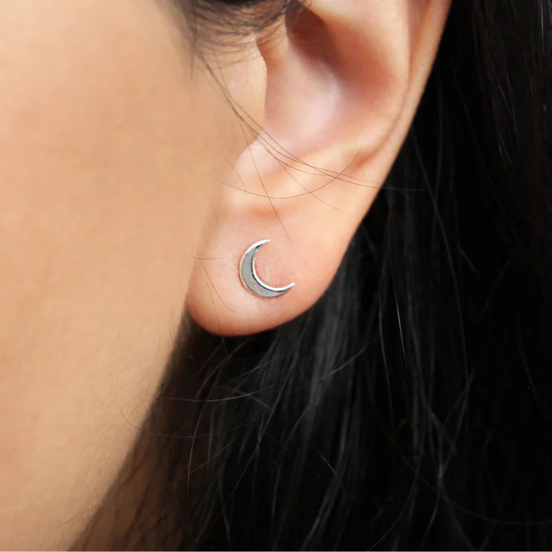 Crescent Moon Earrings (Silver) - Image 2