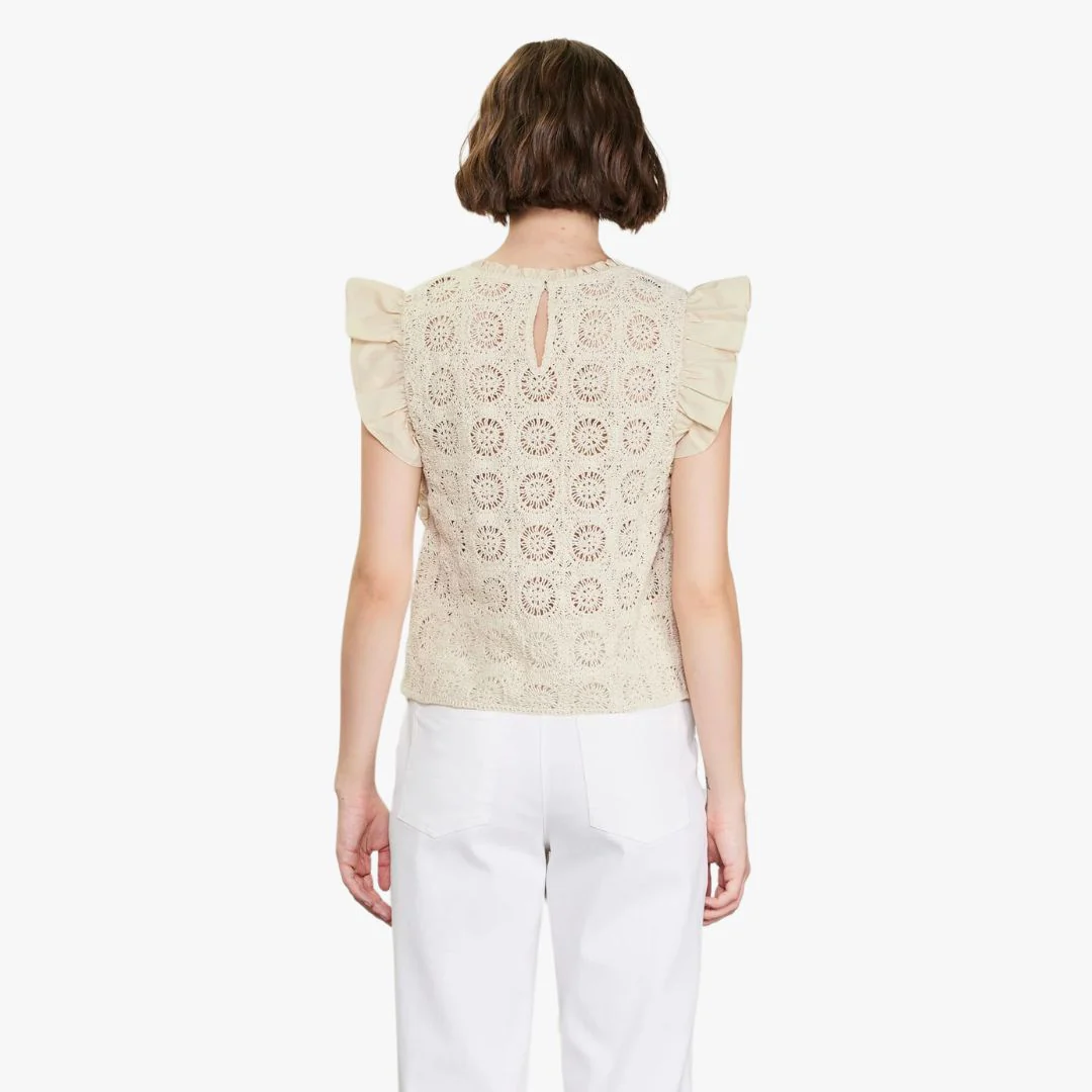 Crochet Flutter Sleeve Top (Neutral) - Image 2