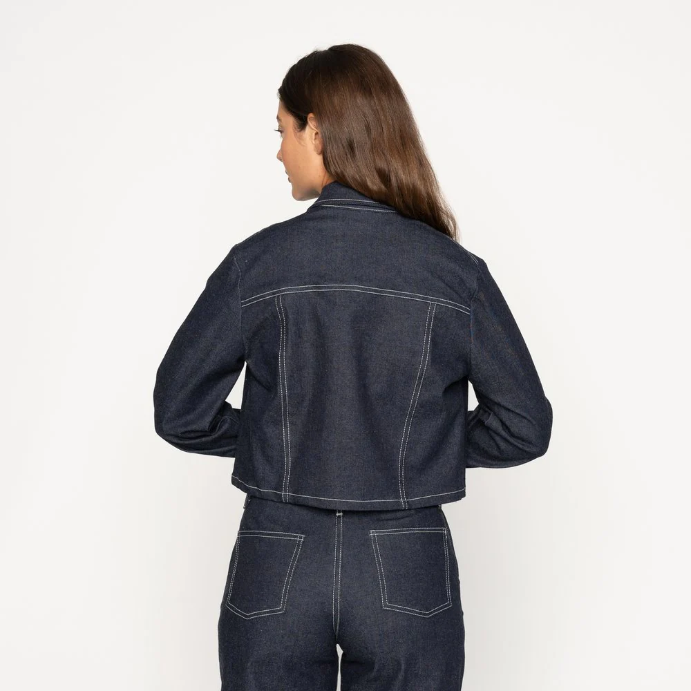 Cropped Slub Nep Denim Jacket (Indigo) - Image 3