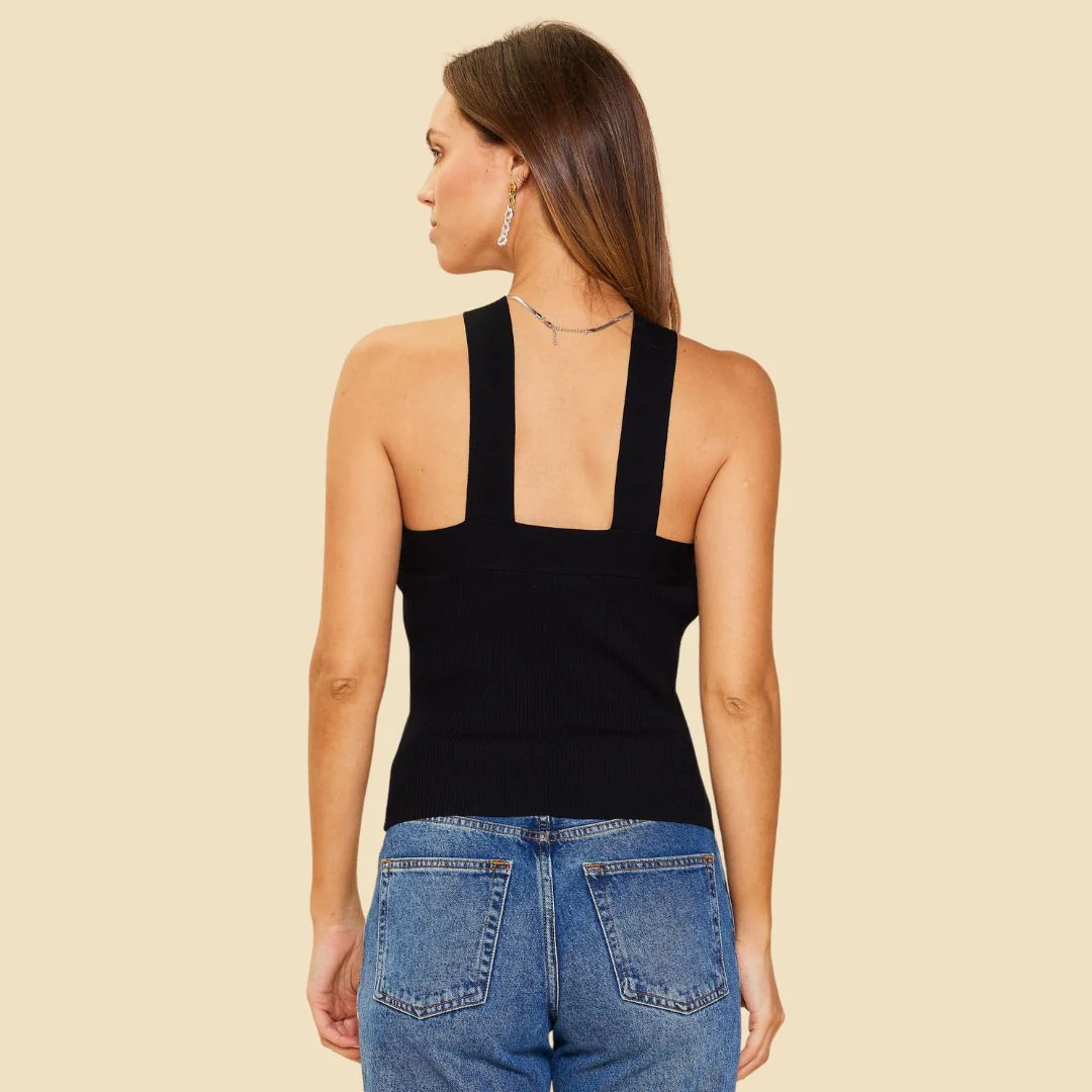 Crossed Neck Sleeveless Top (Black) - Image 2