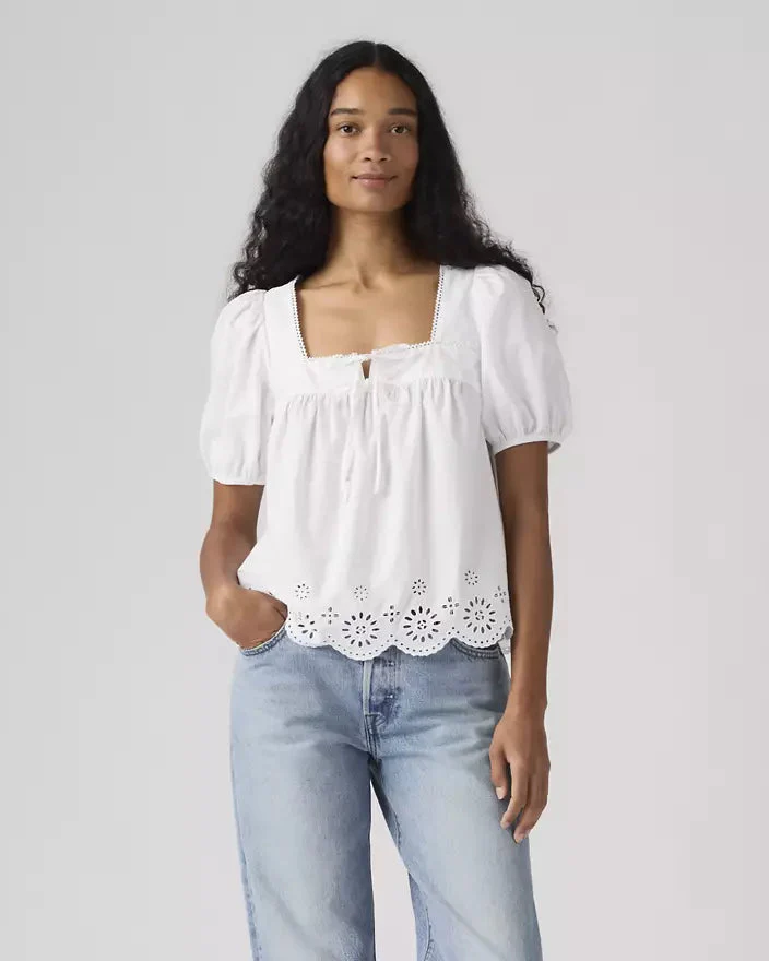 Darling Short Sleeve Cutwork Blouse (Bright White) - Image 3