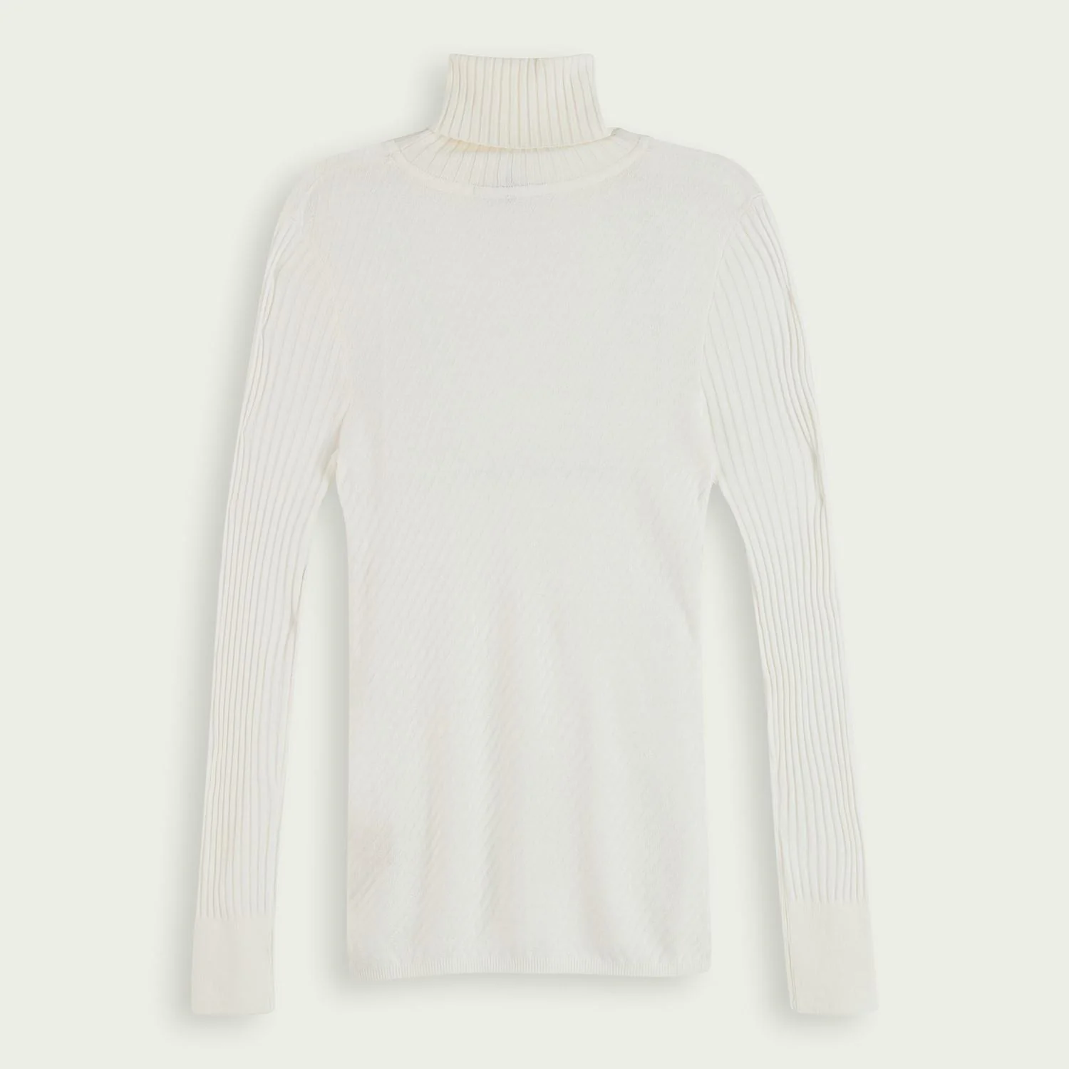 Diagonal Knit Turtleneck (Off-White) - Image 3