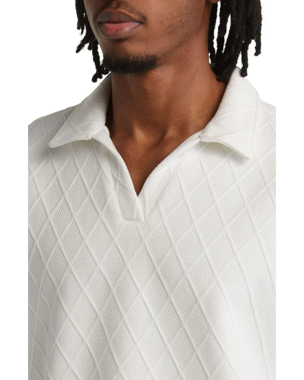 Diamond Jacquard Jersey Polo (White) - Image 3