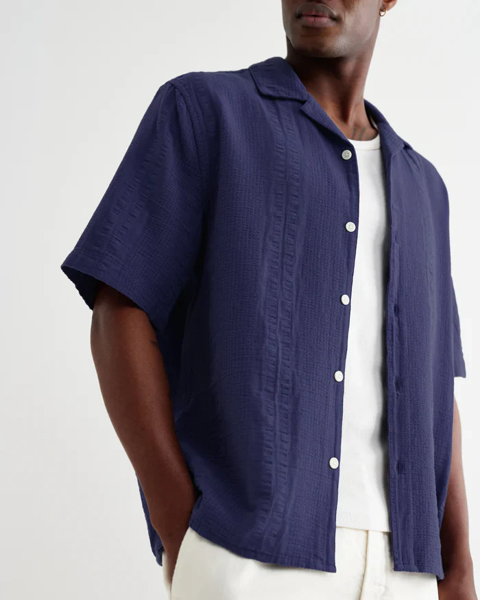 Didcot SS Shirt Dbl-Weave Seersucker (Dark Blue) - Image 7