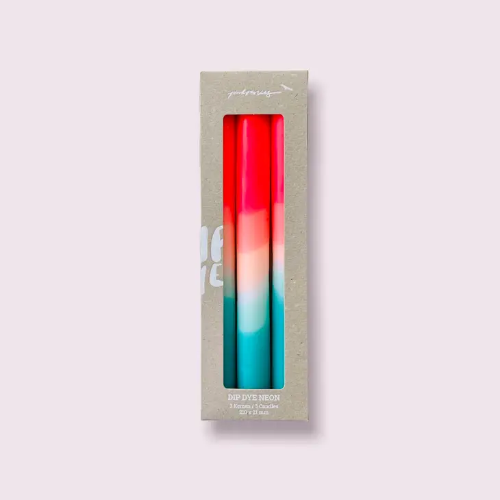Dip Dye Neon Taper Candles Set of 3 (Watermelon Coast) - Image 2