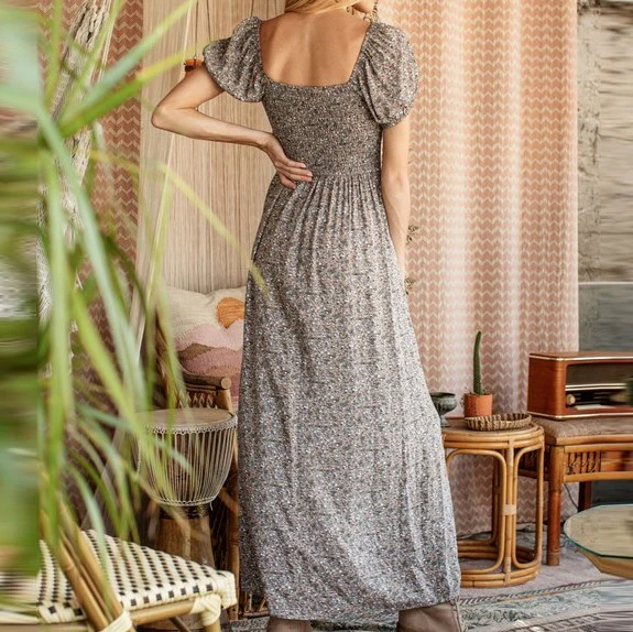 Ditsy Floral Maxi Dress (Grey) - Image 2
