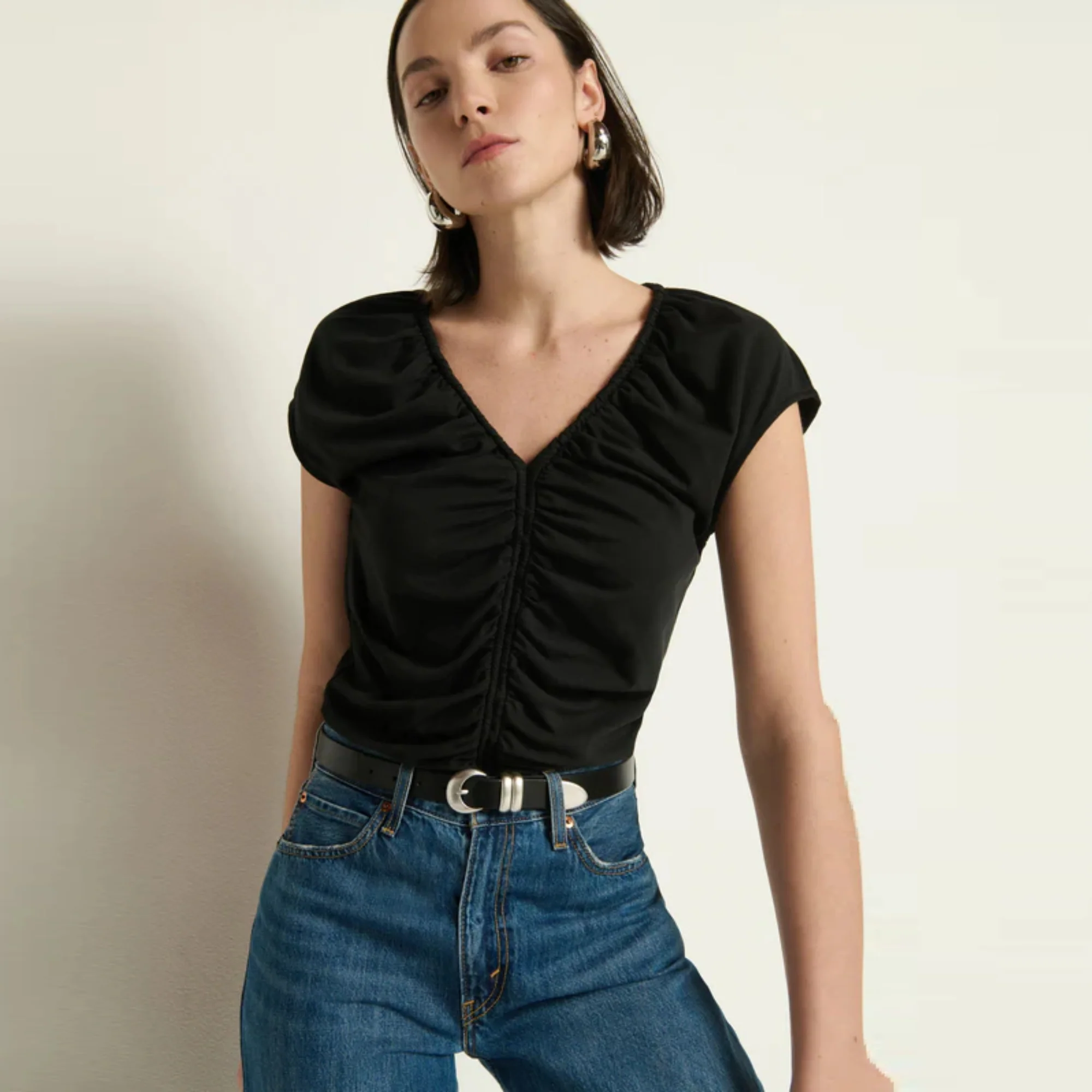 Dona V-Neck Top (Jet Black) - Image 2