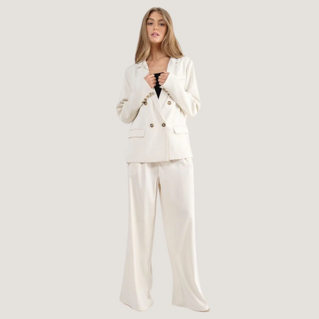 Double Breasted Blazer (Off White) - Image 3
