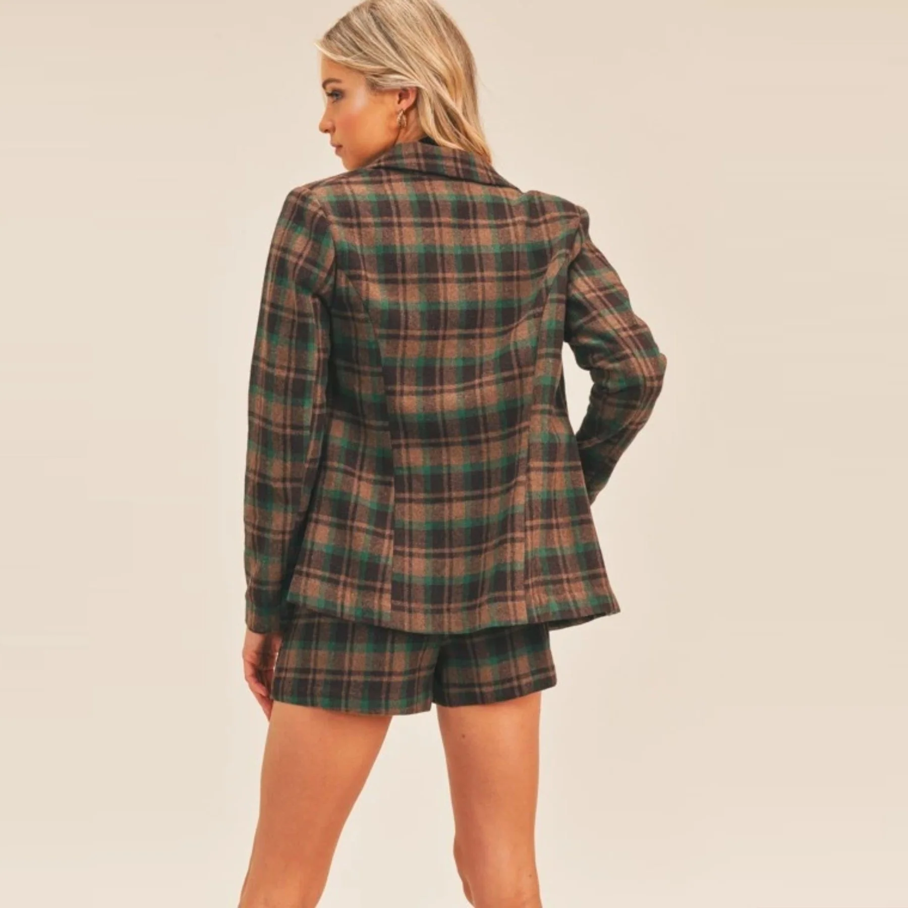Double Breasted Plaid Jacket (Cedar Pine) - Image 2