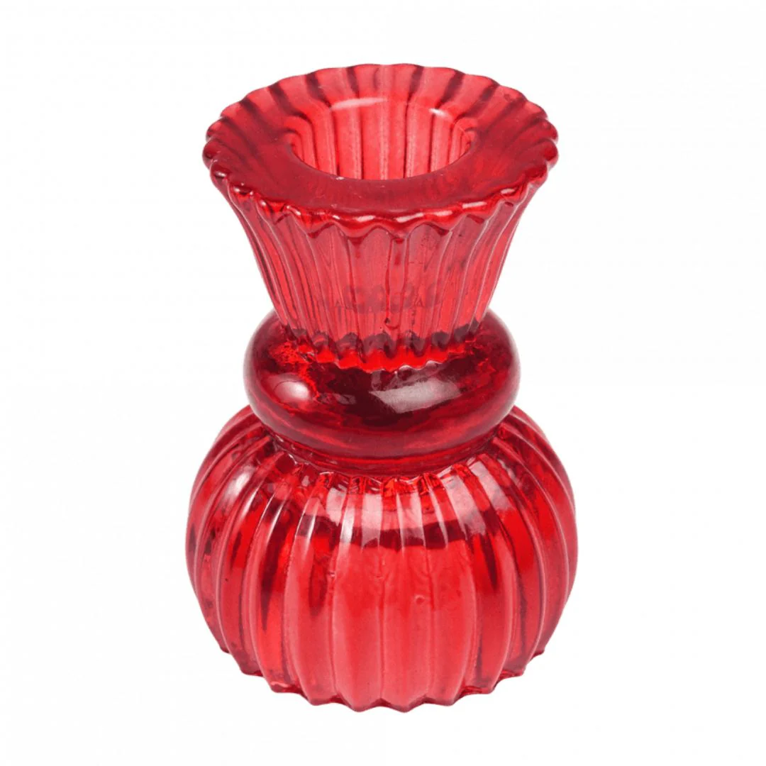 Double Ended Red Glass Candle Holder