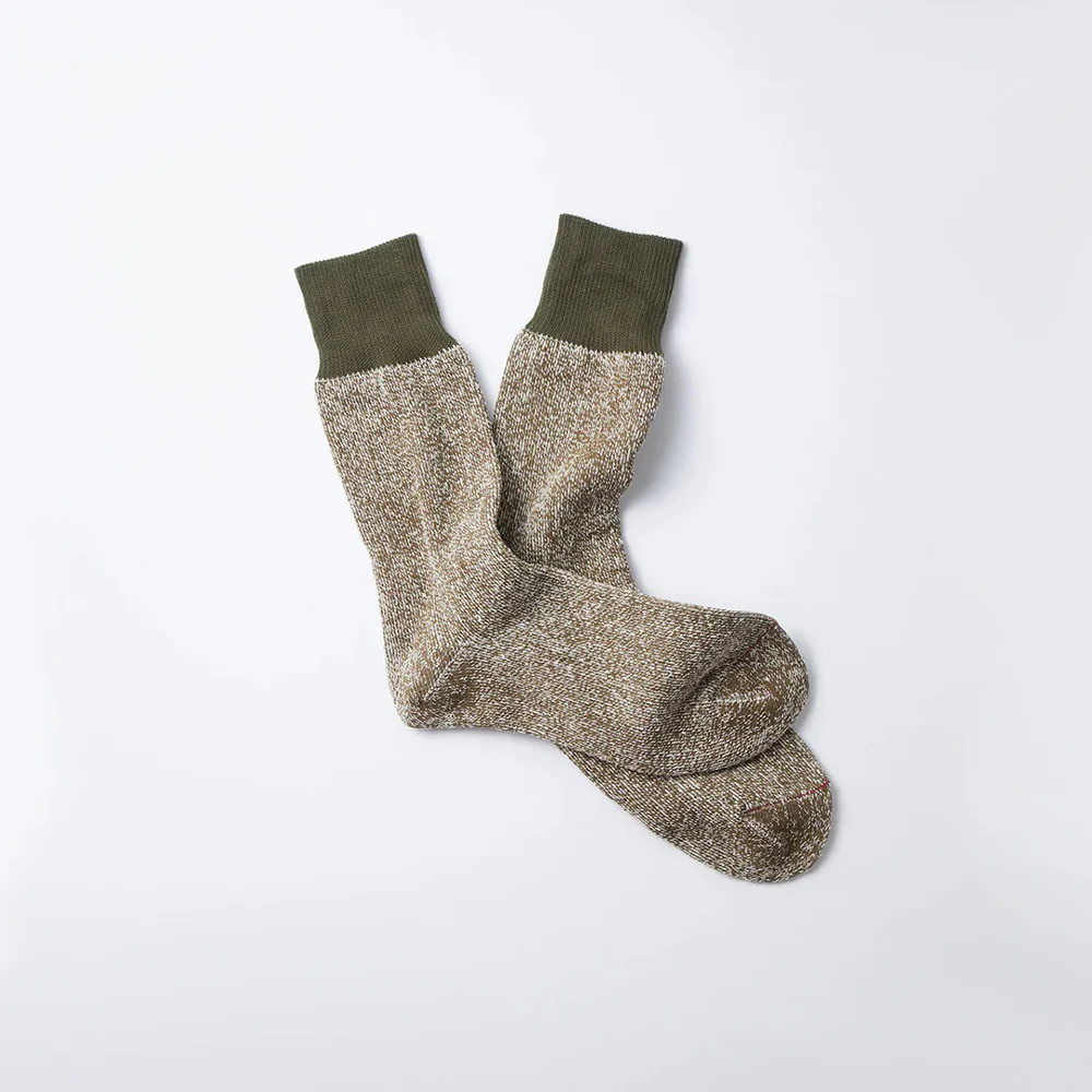 Double Face Crew Socks (Olive + Dark Khaki)