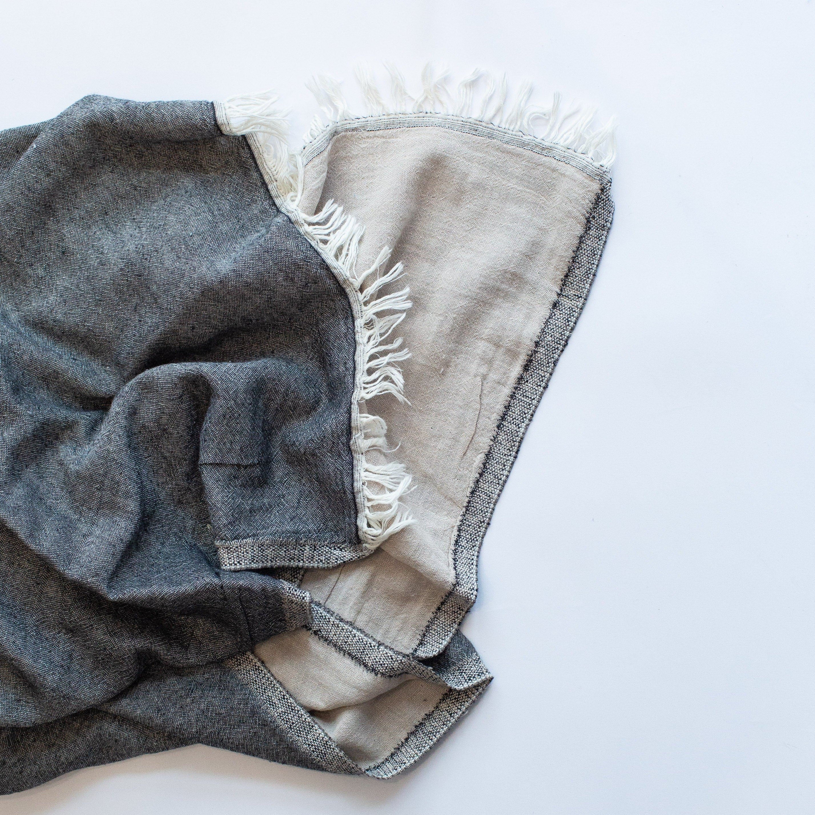 Double Gauze Beach Throw + Towel (Black + Beige) - Image 2
