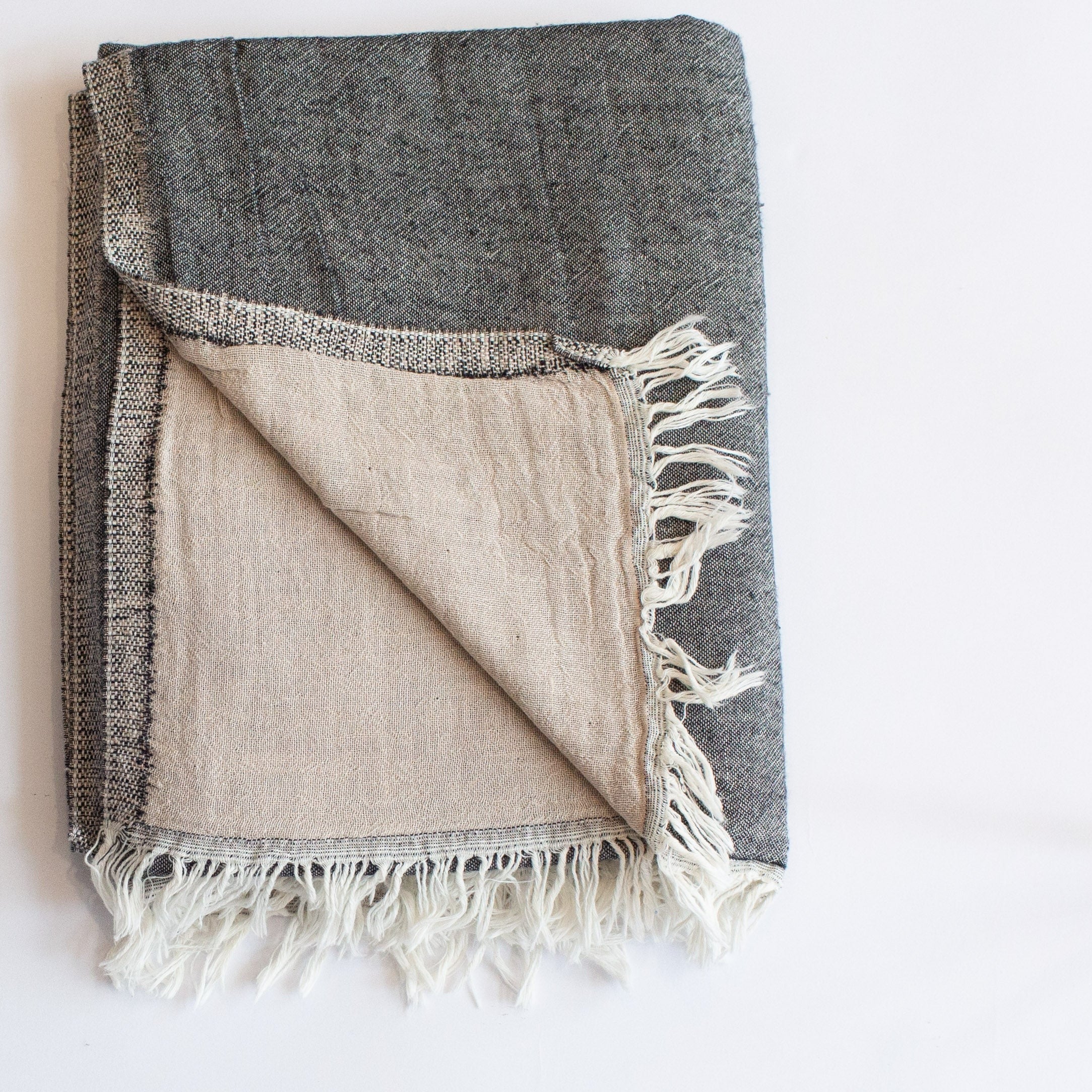 Double Gauze Beach Throw + Towel (Black + Beige) - Image 3