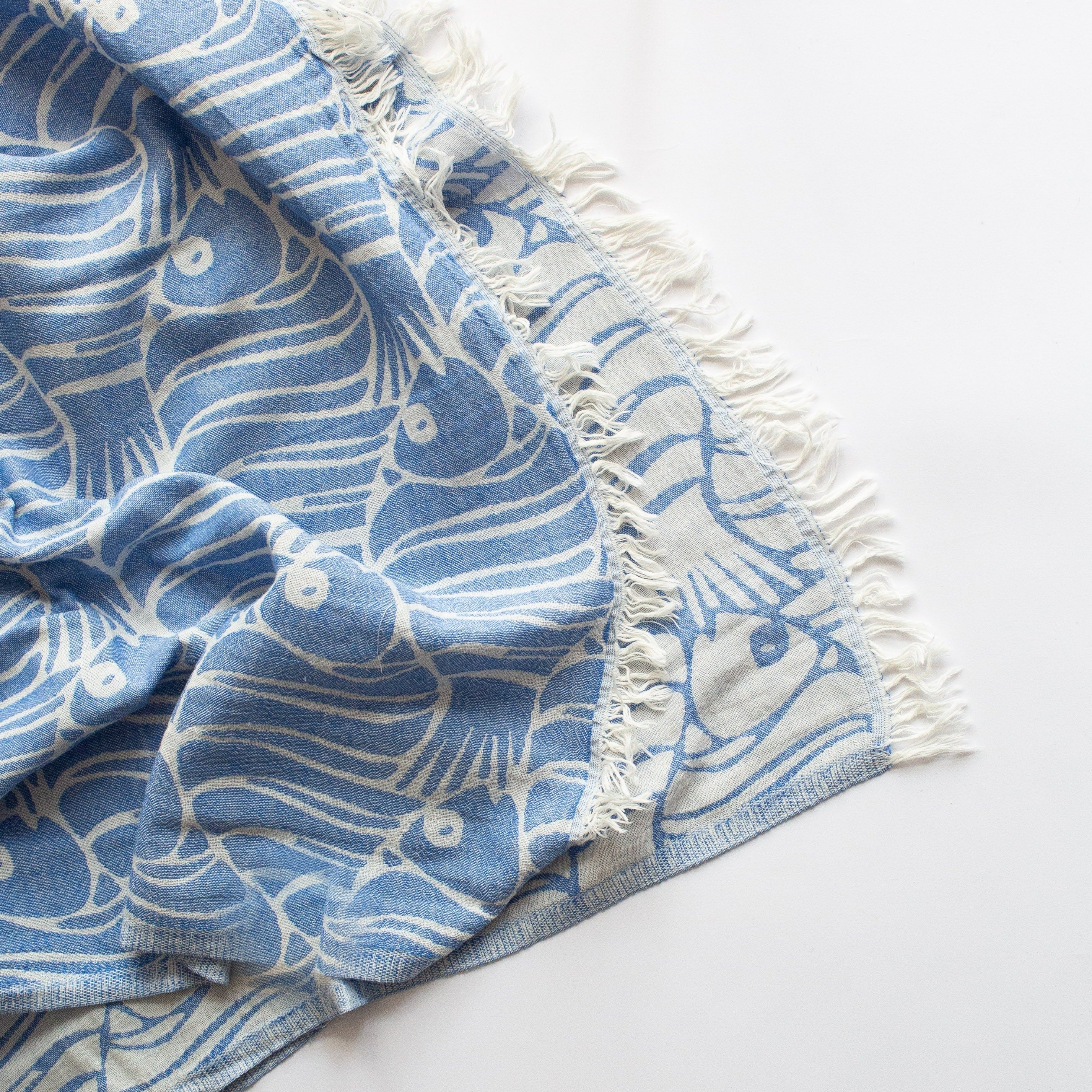 Double Gauze Beach Throw + Towel (Blue Fish) - Image 2