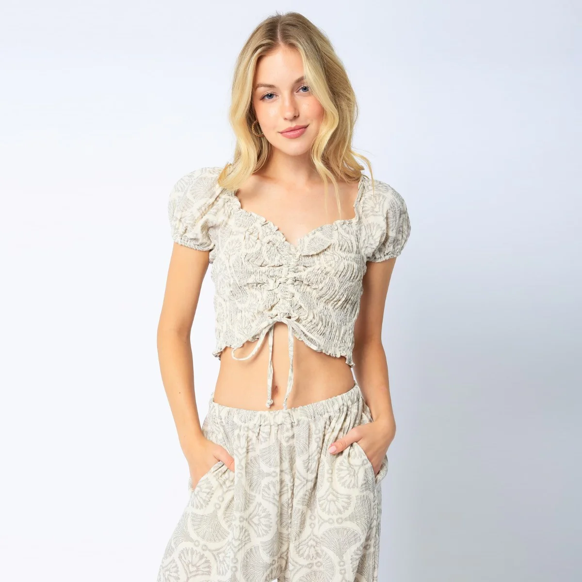 Double Gauze Smocking Top (Grey)