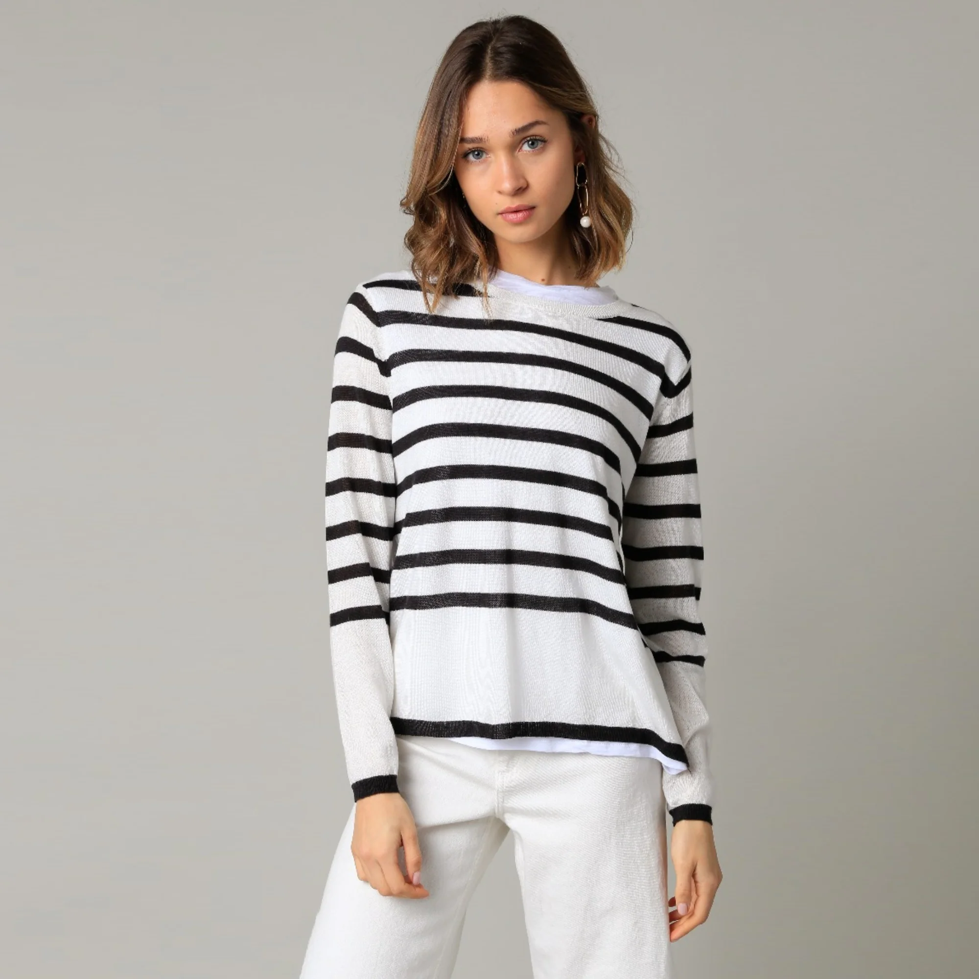Double Layer Illusion Sweater (White + Black Stripe)