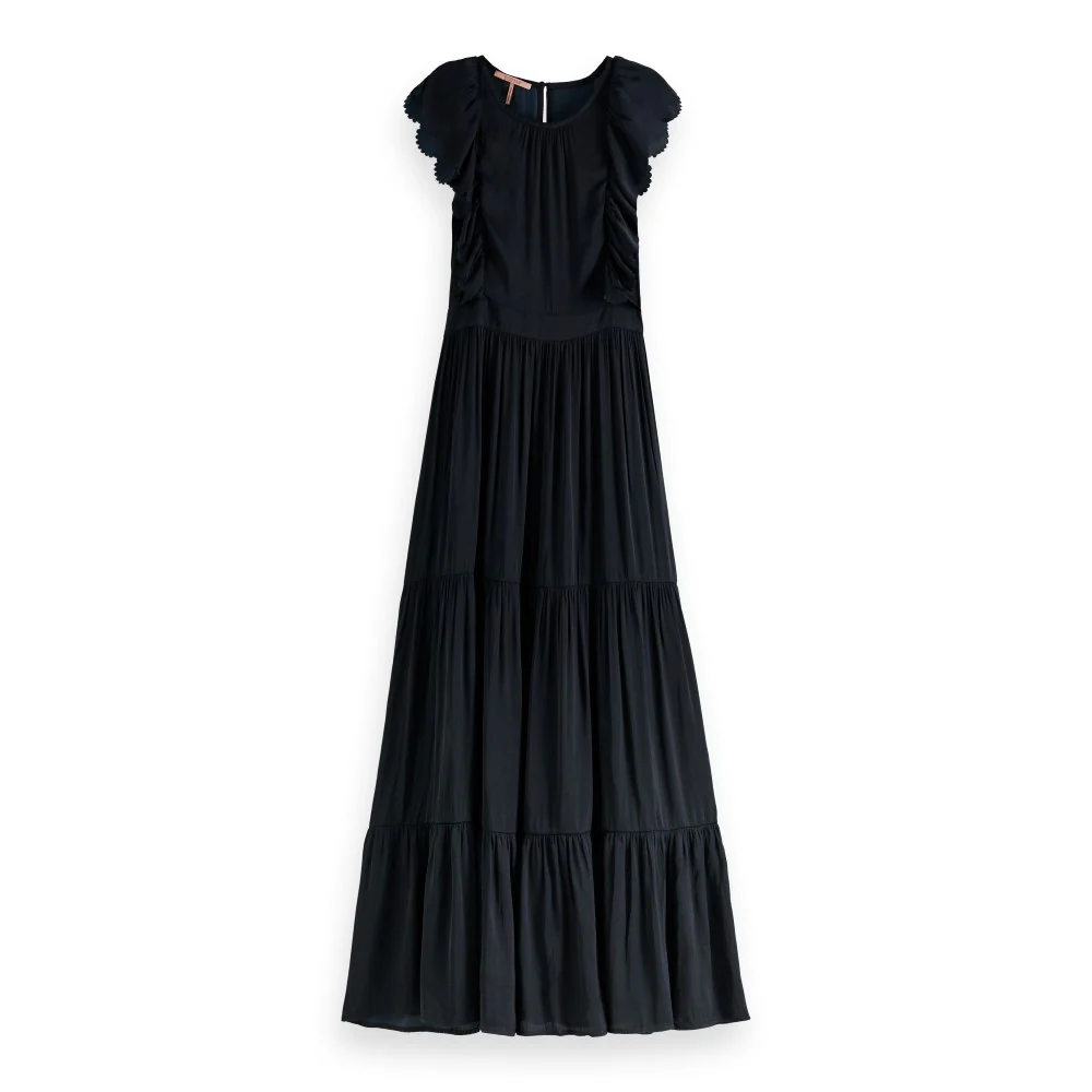 Drapey Scalloped Edge Dress (Black) - Image 5