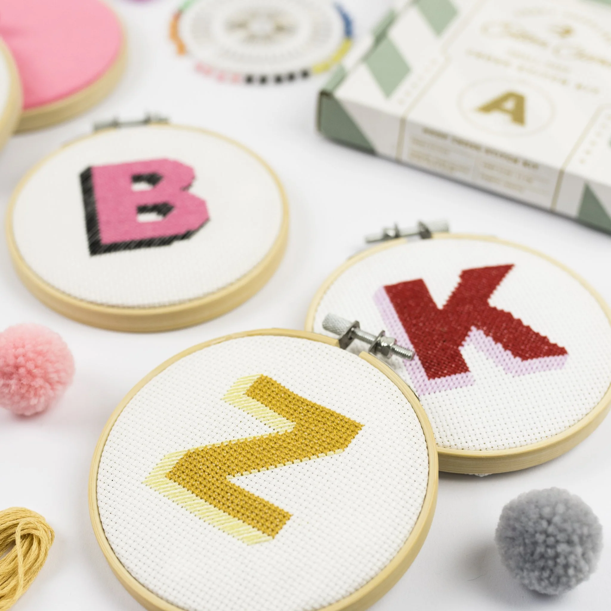 Drop Shadow Alphabet Cross Stitch Kit (Pink + Black + Blue + Pale Blue) - Image 2