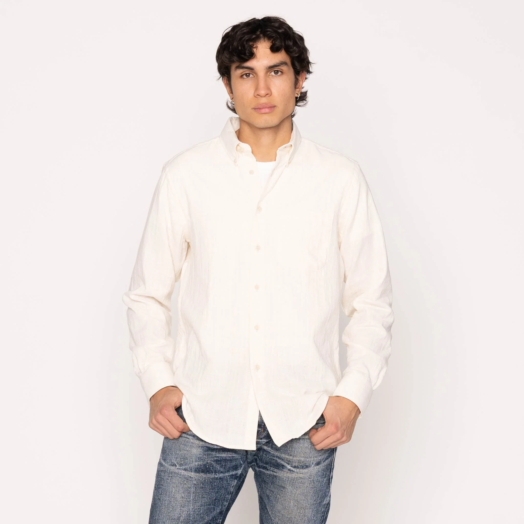Easy Shirt Double Weave Slub Gauze (White) - Image 2