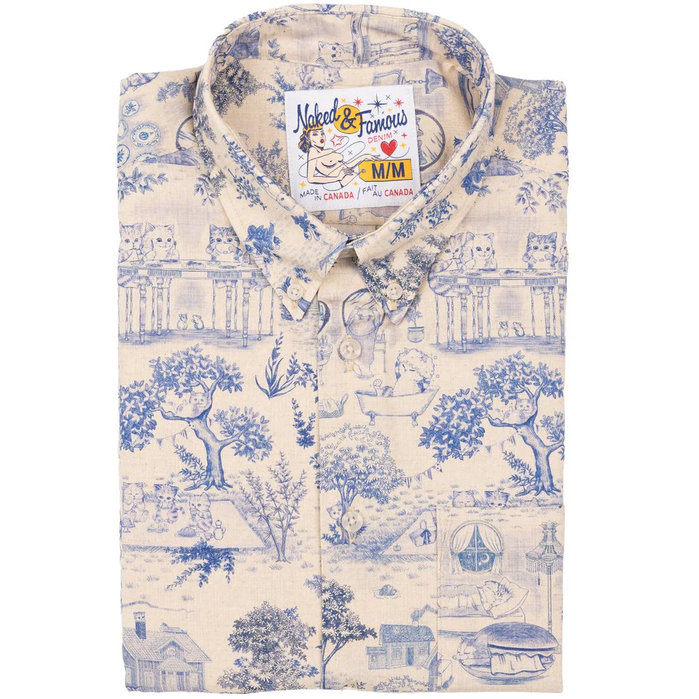Easy Shirt (Linen Cats + Blue)