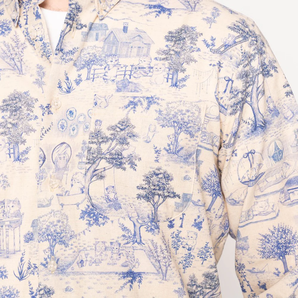 Easy Shirt (Linen Cats + Blue) - Image 2
