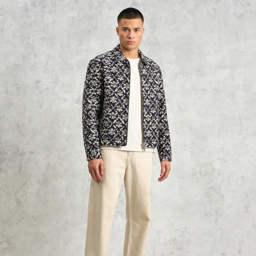 Eldon Jacket Flower Stamp Jacquard (Navy + Ecru) - Image 4
