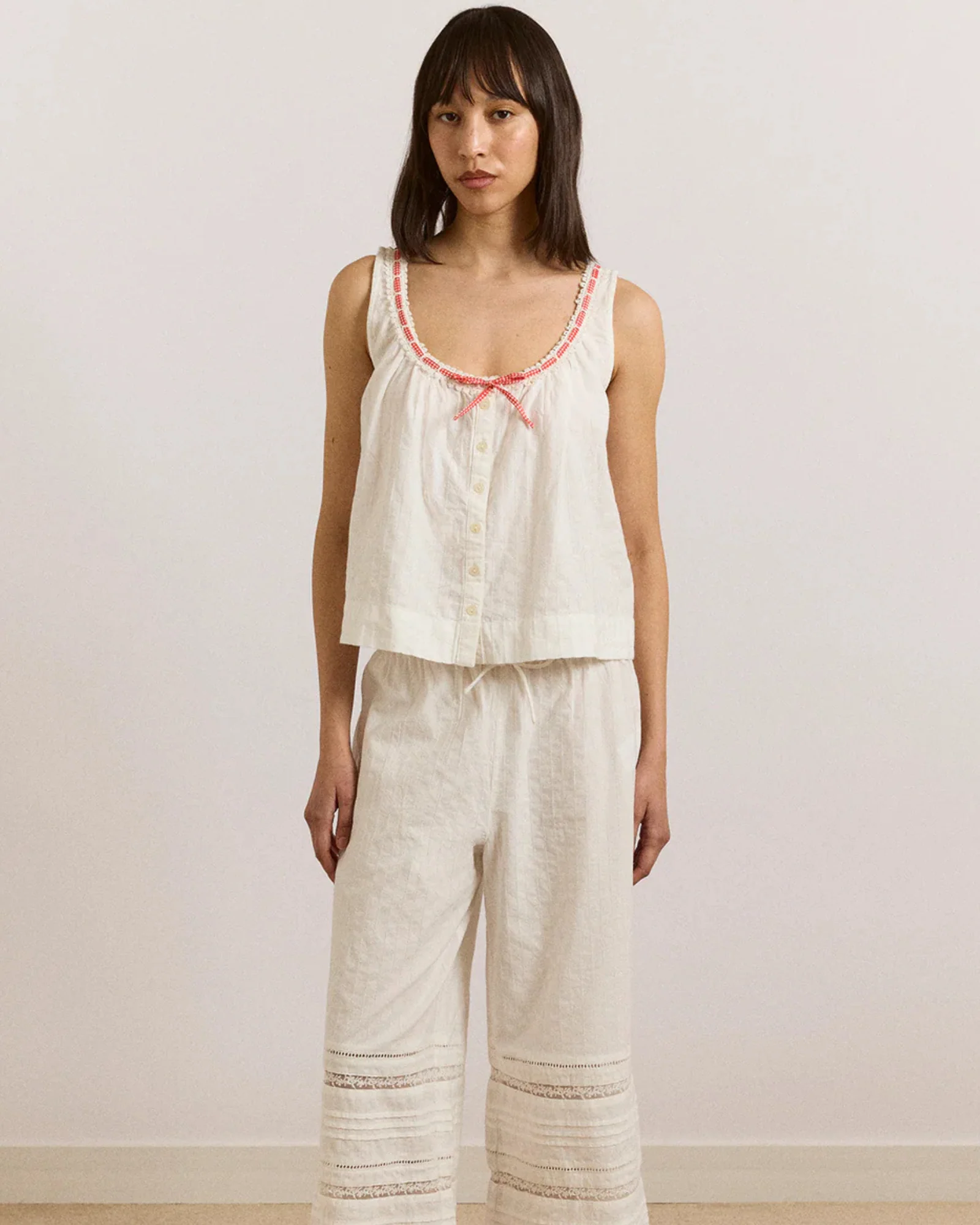 Elodie Cami (White + Red Gingham Tie)