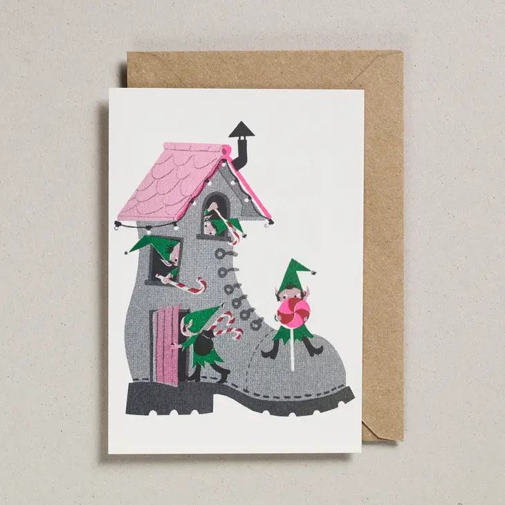 Elves In Boot Riso Christmas Card
