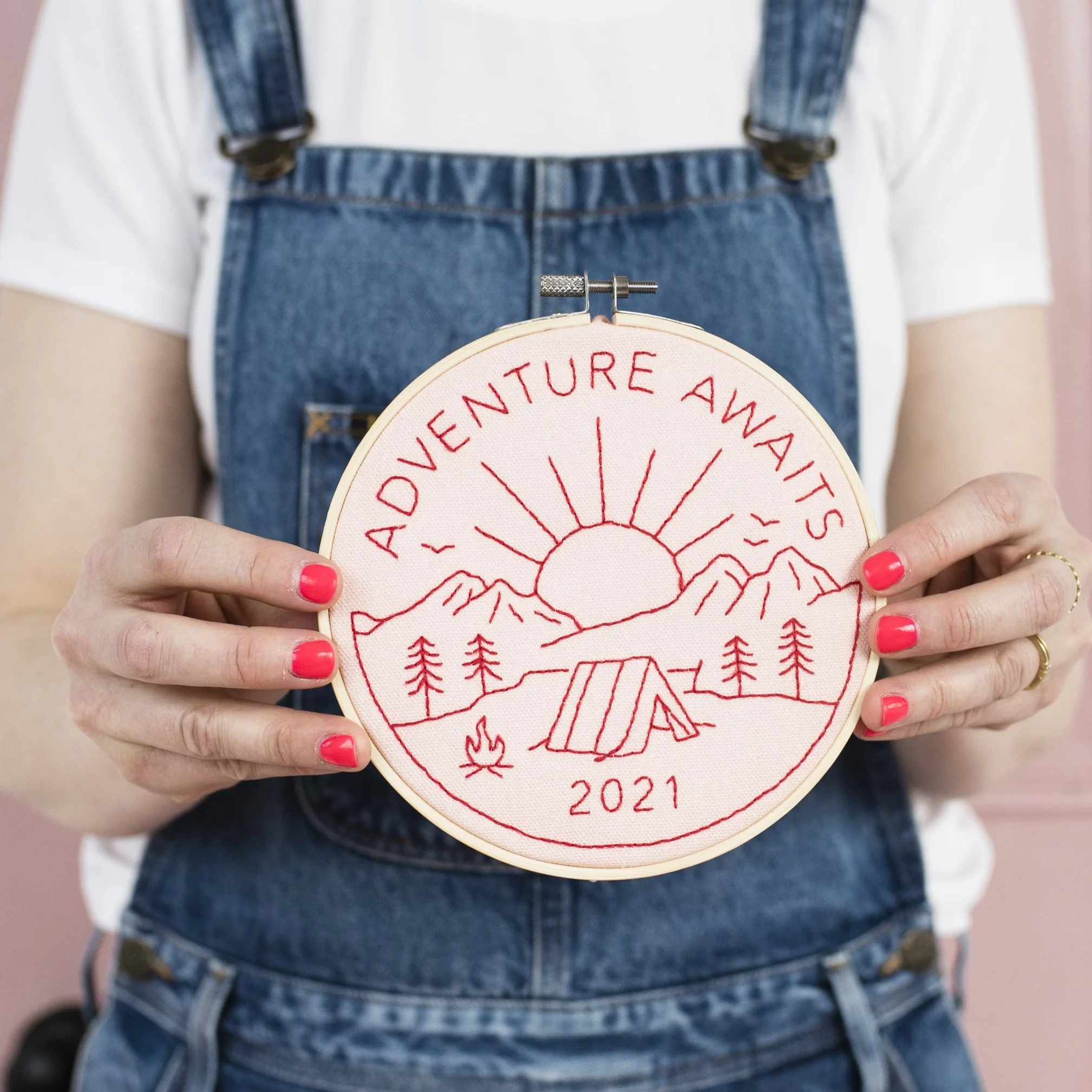 Adventure Awaits Embroidery Kit (Red + Peach) - Image 2