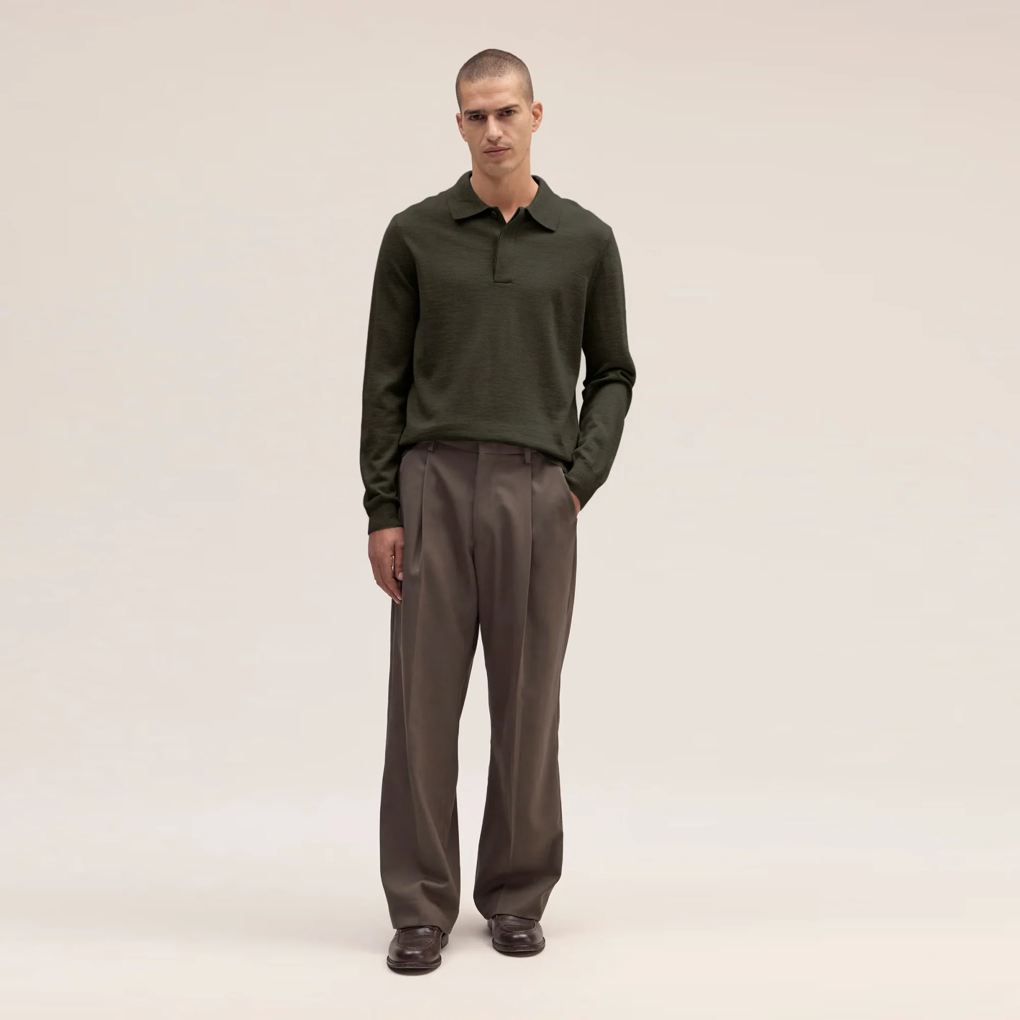 Emerson 6605 Lightweight Merino Wool Polo (Dark Army) - Image 2